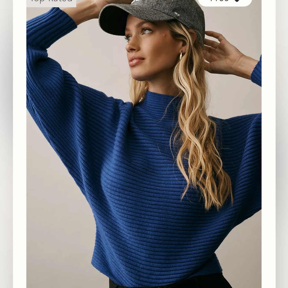 Anthropologie Kendall Mock-Neck Sweater in Blue XS NWOT